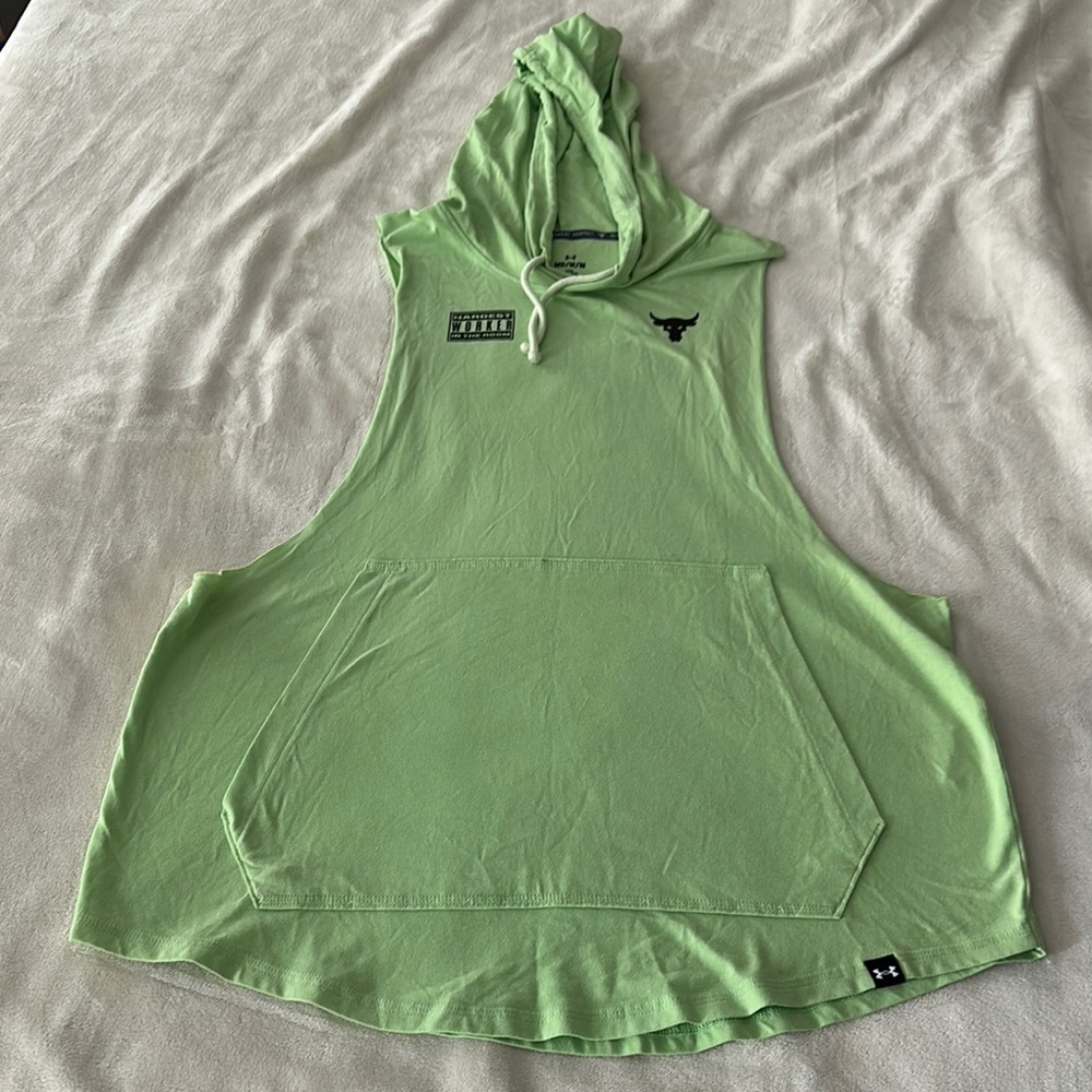Under Armour Project Rock "365 Hard Work" Green Sleeveless Hoodie Tank Top